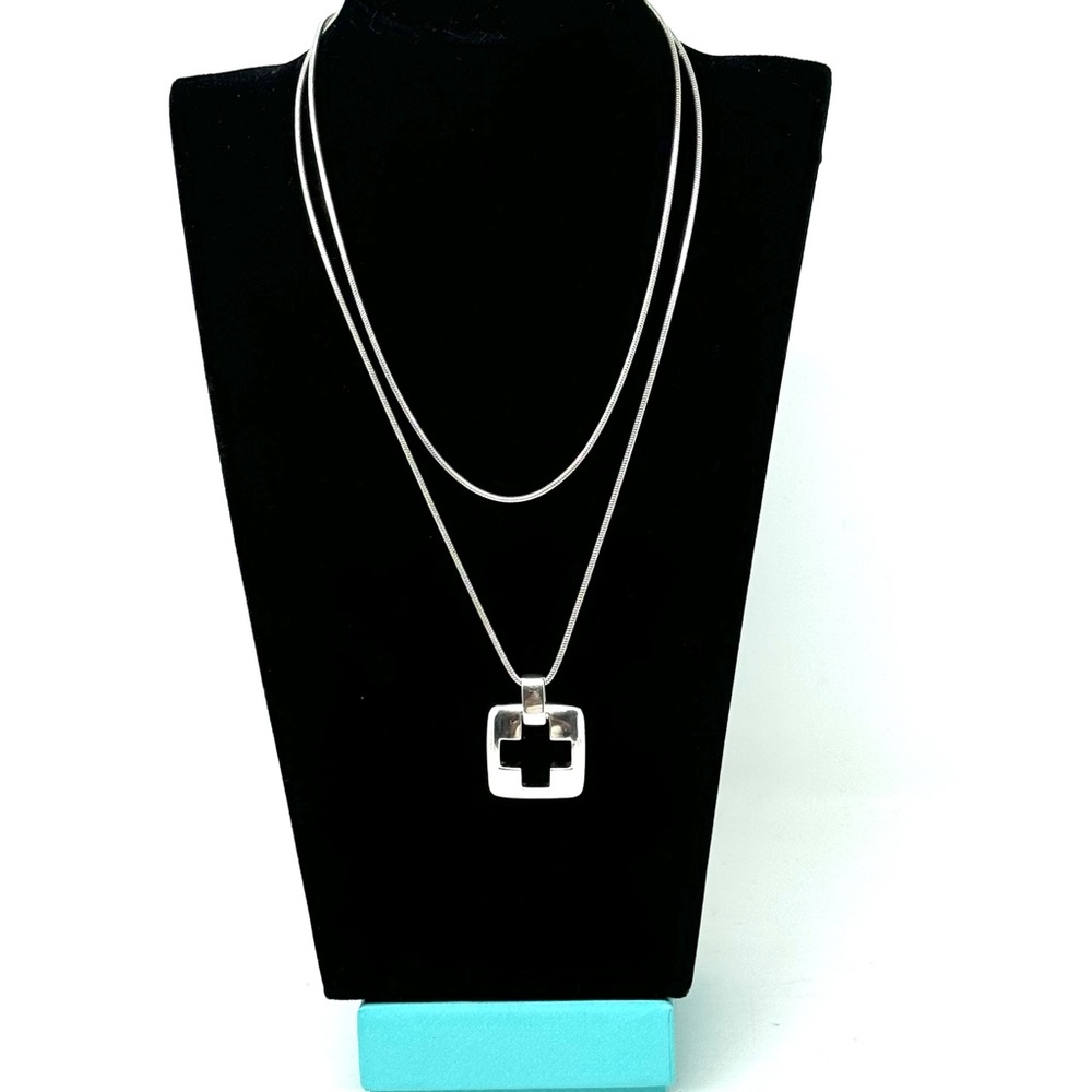 Authentic Tiffany &Co Stencil cutout Cross Pendant Necklace.